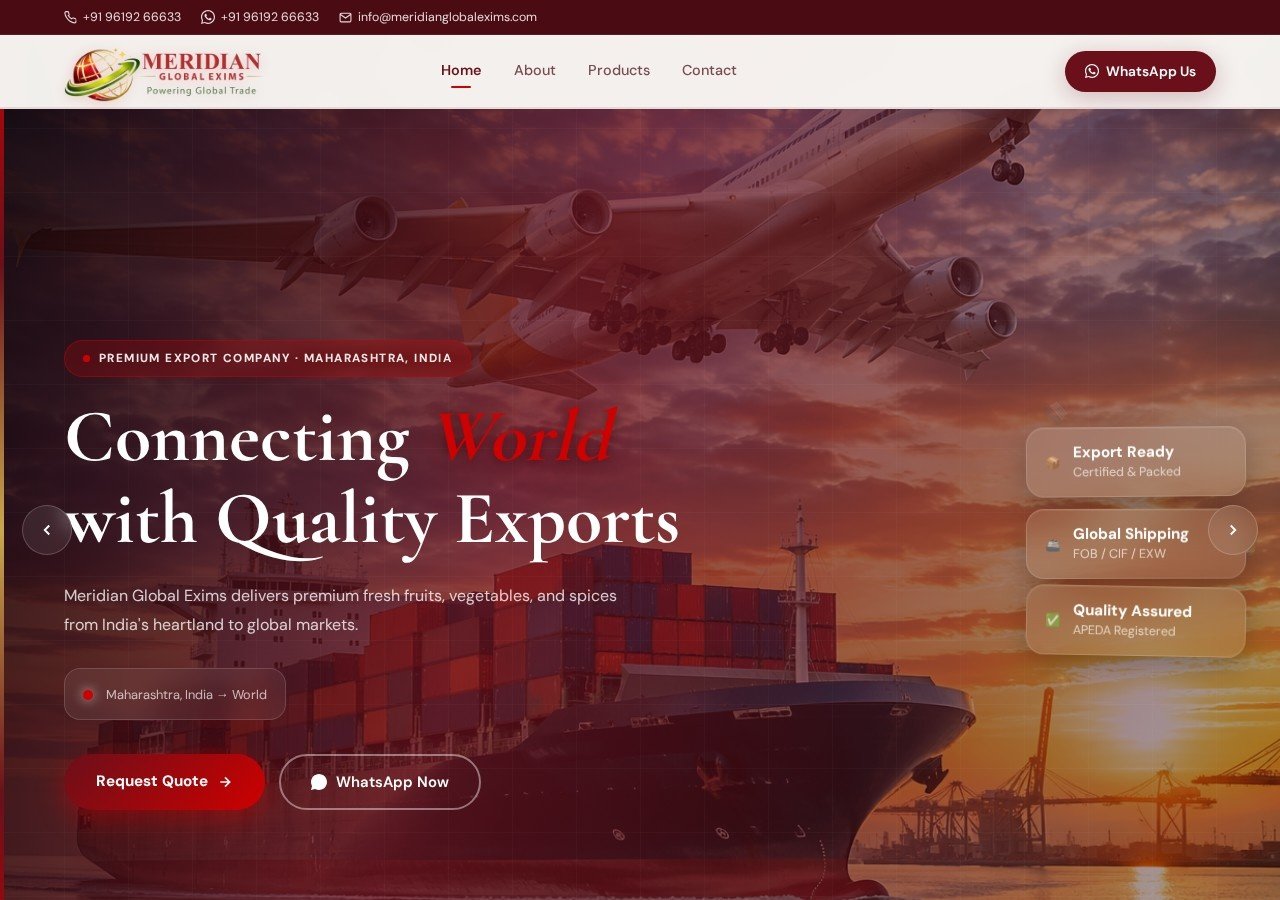 Meridian Global Exims website screenshot